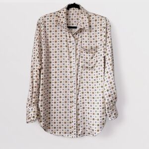NASTY GAL Collection Geometric Pattern Button Down Blouse Cream-Off White 6